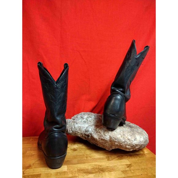 SOLD- Vintage Black Leather Cowboy Boots - Picture 8 of 15
